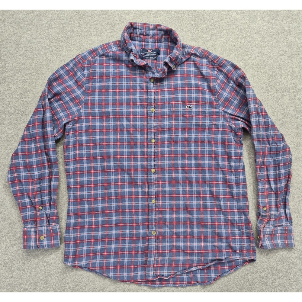 Vineyard Vines Tucker Shirt Mens Medium Red Blue Plaid Long Sleeve Button Down